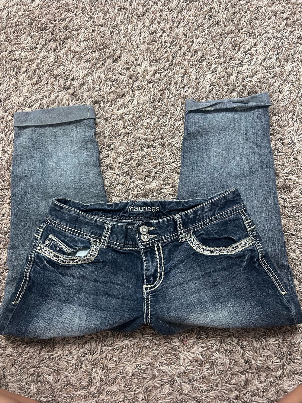 Vintage Maurices Dark Indigo Skinny Capris Jeans with Decorative Pocket Trim